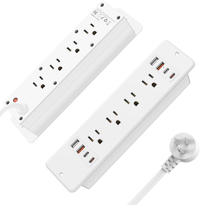 HHSOET 16 in 1 Recessed Power Strip Flat Plug, 30W Fast Charging Furniture Outlet with USB, Conference Recessed Surge Protection with 8 AC Plugs, 4 USB Ports 4 USB-C, 10ft Power Cord.(White)