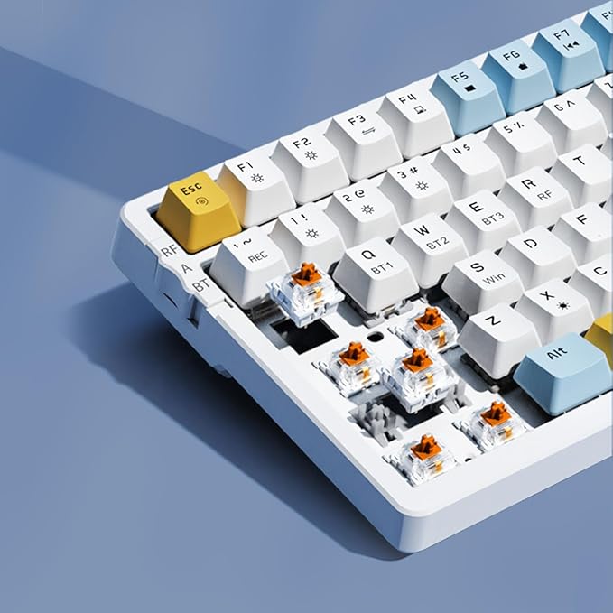 Wireless Mechanical Keyboard, Triple Mode 2.4G/USB-C/BT Gaming Keyboards 100 Keys Ice-Blue Backlit Brown Switch Keyboard | Rechargeable Mechanical Gaming Keyboards | Ice Blue/W/Y