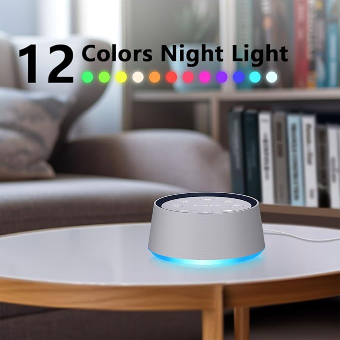 Brown Noise Sound Machine with 30 Soothing Sounds White Noise Machine 12 Colors Night Light for Baby Adults Kids Sleep Machines 36 Volume Levels 5 Timers for Home Office