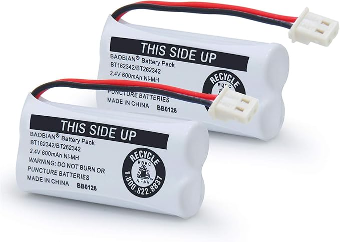 BT162342 BT262342 Battery Compatible with for BT183342 BT283342 BT166342 BT266342 VTech CS6114 CS6419 CS6719 at&T EL52300 CL80111 Cordless Phone (Pack of 2)