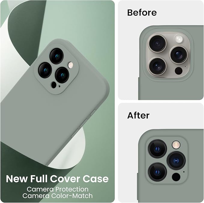 FireNova Designed for iPhone 15 Pro Max Case, Silicone Upgraded [Camera Protection] Phone Case with [2 Screen Protectors], Soft Anti-Scratch Microfiber Lining Inside, 6.7 inch, Calke Green