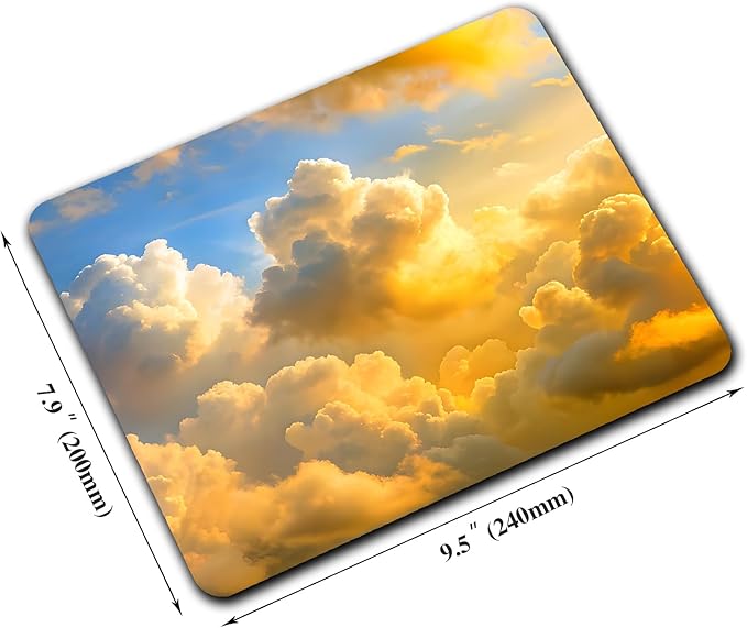 Aesthetic Gold Clouds Mouse Pads for Desk, Portable Wireless Computer Mouse pad Small Design with Women, Non-Slip Rubber Base Laptop Mousepad 9.5" x 7.9" Smooth Surface for Office & Travel