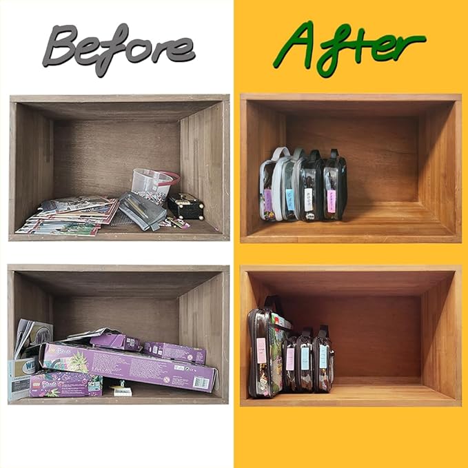 holay 4 Packs PVC Zippered Blocks Set, Toy, Clay, Board game Storage Organizer Case (Name Tag, Manual Pocket) (Black, Large)