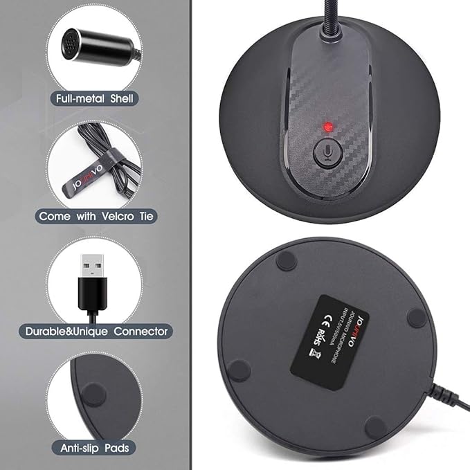 JOUNIVO USB Microphone, 360 Degree Adjustable Gooseneck Design, Mute Button & LED Indicator, Noise-Canceling Technology, Plug & Play, Compatible with Windows & MacOS