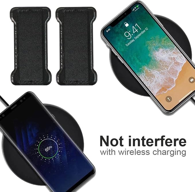Phone Grip Holder for Hand, Universal Finger Strap Phone Holder, Finger Selfie Grip Compatible with Most Smartphones (PU Black) - 2Pack