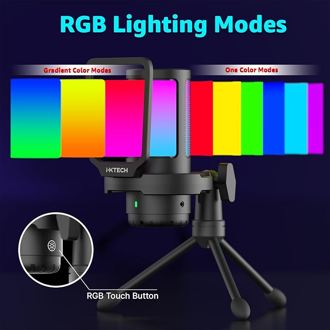 IXTECH USB Gaming Microphone for PC, RGB Condenser Microphone - Image 8