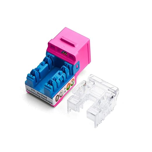 trueCABLE Cat5e Keystone Jack, Unshielded (UTP), 90 Degree Punch-Down, PoE++ (4PPoE) 100W, UL Listed, ETL Verified, ANSI/TIA Certified, Modular RJ45 Female, Pink, 24 Pack