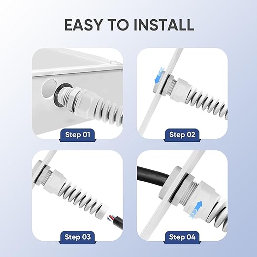 Strain Relief Cord Connector,LISTENJIALE 2Pcs NPT 3/8" Waterproof Cable Gland Flex Spiral Strain Relief Adjustable 5-10mm Cable Connector Nylon Joint with Gaskets(Grey)