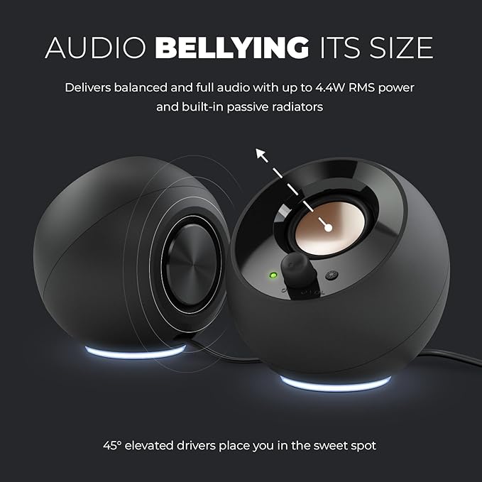 Creative Pebble SE Minimalist 2.0 USB-C Powered PC Speakers with RGB Lighting, 3.5 mm AUX-in, Up to 4.4W RMS Power for Computers and Laptops (White)