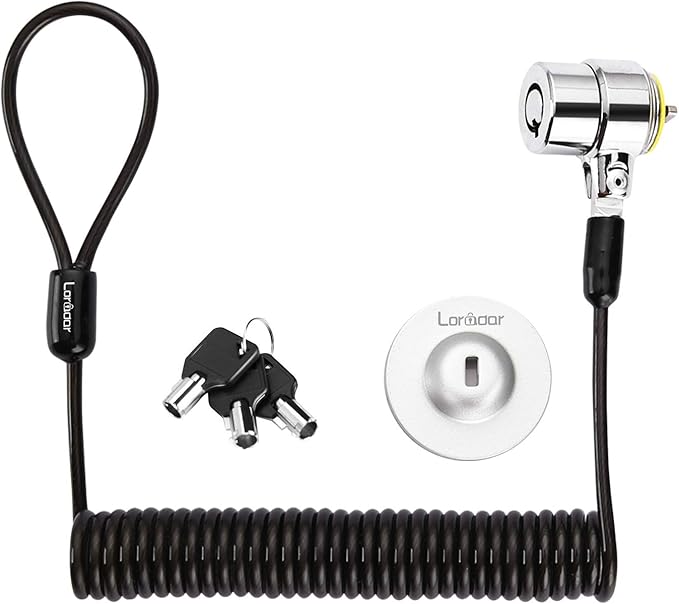 Security Hardware Cable Lock Kit,Retractable Cable Lock Portable Keyed Laptop Lock 3 Keys 6.2Ft for Monitors, Laptops, MacBooks, Tablets, iPad,Mac mini, (Keyed Different)