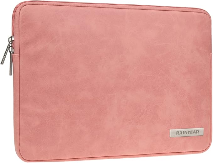 RAINYEAR 16 Inch Laptop Sleeve PU Suede Leather Case Protective Padded Zipper Cover Water Resistant Carrying Bag Compatible with 16" MacBook Pro/Max A2780 A2991 A3403 A3186 A2141 A2485 (Coral)