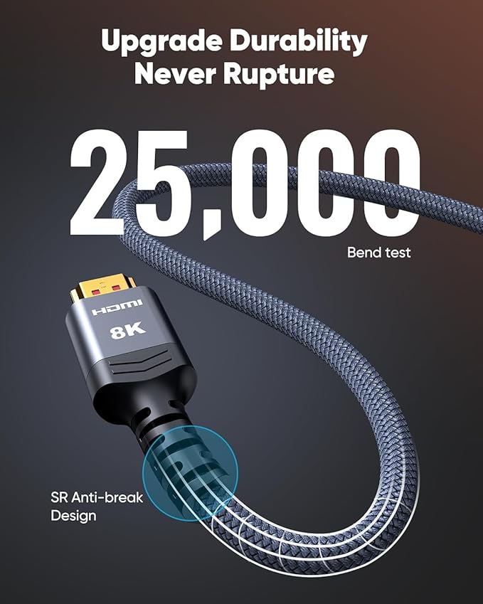 Highwings 8K HDMI Cable 4.99ft Total Length, 4.63ft Cable Length, Ultra High Speed HDMI Braided Cord-4K@120Hz, 8K@60Hz,eARC, Compatible for PS5,Monitor,PC and More