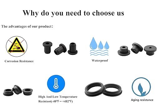 15 pcs 9/16" Drill Hole，3/8" ID Black Silicone Top hat Rubber Grommets for Wiring，Automotive，Firewall，Hole Plug，Desk，Screw，Water and Gas Pipe，Drain，House Siding，Cable Bushing，Glass，Wire Plug