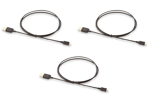 Amazon Basics 3-Pack USB-A to Micro USB Charging Cable, 480Mbps Transfer Speed with Gold-Plated Plugs, USB 2.0, 3 Foot, Black