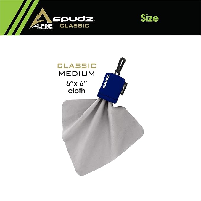 SPUDZ Classic Microfiber Lens Cleaner – Clip-On Pouch, Washable – for Binoculars, Scopes, Glasses, Screens | Navy Blue, 6 x 6 Inch (3-Pack)