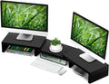 TAVR Dual Monitor Stand Riser Office Desktop Organizer Stand for 2 Monitors, Adjustable Length and Angle 3 Shelf, Extra Long Multifunctional Stand up to 43.3" fit Computer, Laptop, TV, Black