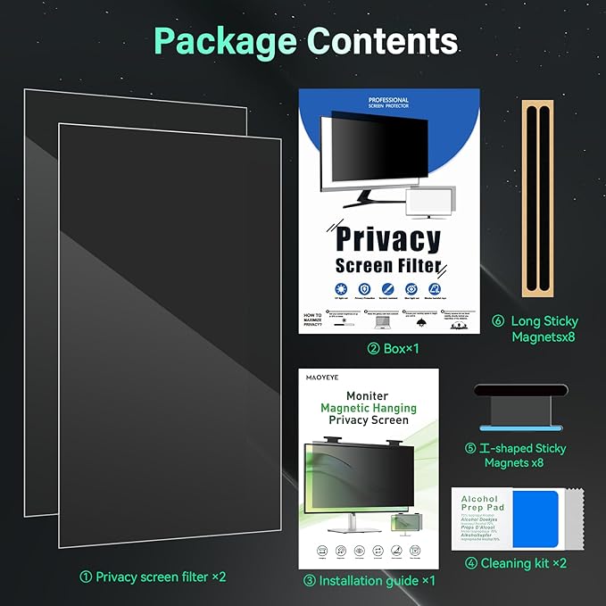 [2 Pack] Magnetic 23.8 Inch Computer Privacy Screen for 16:9 Aspect Ratio Widescreen Monitor, Hanging Eye Protection Anti Glare Blue Light Computer Monitor Privacy Filter, Removable 23.8 in Protector Film