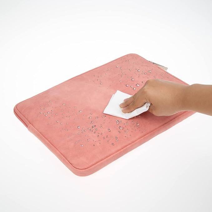 RAINYEAR 11 Inch Laptop Sleeve PU Suede Leather Case Protective Padded Cover Water Resistant Carrying Bag Compatible with 11.6 MacBook Air Surface Pro for 11 Notebook Computer Tablet Chromebook(Coral)