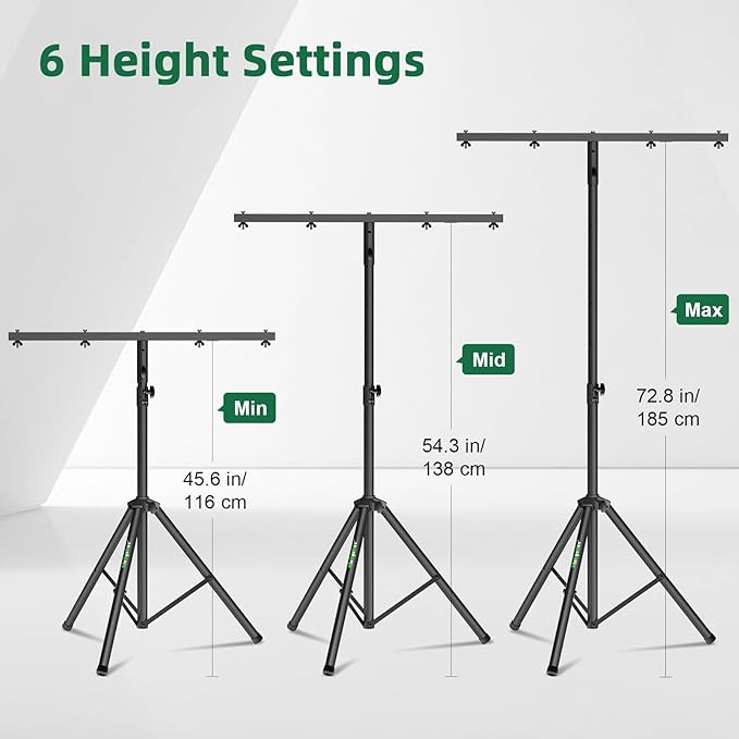 Dj Light Stand Metal T-Bar Stage Stand for Par Lights Tripod Light Stand with Crossbar Mount, with a Carry Bag, Set of 2