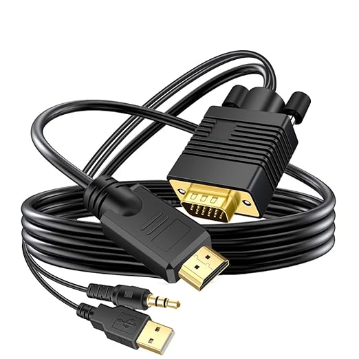 VGA (Sources) to HDMI(Display) Cable 50ft with Audio, VGA to HDMI Adapter Converter Cable Compatible Well Witch Computer/Projector/Laptop to Monitor/TV/Desktop.