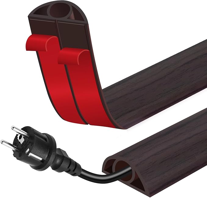 Floor Cord Cover for Wires on Floor Self Adhesive Cord Hider Floor Cable Management Wire Covers for Cords Protector Prevent Cable Trips Cord Cavity W 0.32" x H 0.32", Black Walnut, 3.3Ft