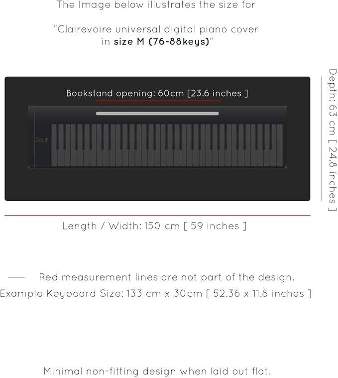 Clairevoire Piano Keyboard Dust Cover for 61 Keys to 88 Keys, Electric Pianos Cover, Digital Pianos Cloth Protection,Lightweight and Adjustable Closure,Ebony Black, M - Keyboard Piano up to 53" x 16"