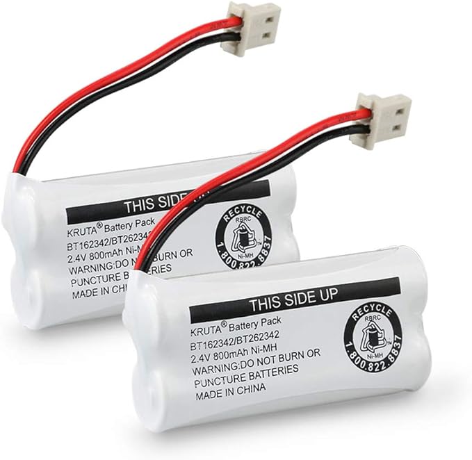 Kruta BT162342 BT262342 Cordless Phone Batteries Compatible with BT183342 BT283342 BT166342 BT266342 VTech CS6114 CS6419 CS6719 at&T EL52300 CL80111 Handset Telephone (Pack of 2)