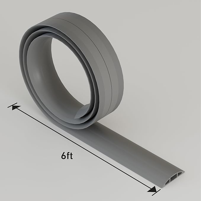 D-Line 6ft Floor Cord Cover, Cable Channel, Protect Cords, Prevent Trips - 0.63" W x 0.31" H - Gray