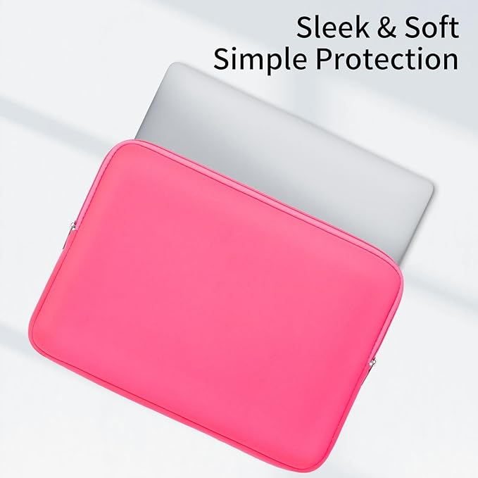 RAINYEAR Laptop Sleeve Case Compatible with 13.3 Inch Notebook Computer Tablet Chromebook 14" MacBook Pro M1 M2 M3 M4 Pro/Max Soft Cover Protective Case Carrying Bag (Bright Pink, Upgraded Version)