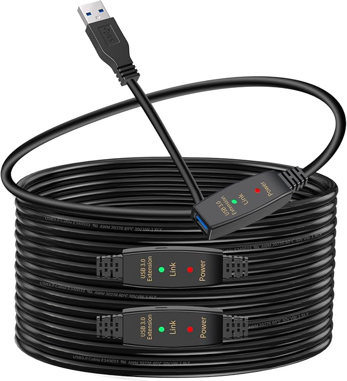LDKCOK Active USB 3.0 Extension Cable 60ft– Male to Female Extender Cord, USB Extension Cable for USB Flash Drive, Card Reader, Hard Drive, Keyboard, PlayStation, Xbox, VR, Printer, Camera, Laptop