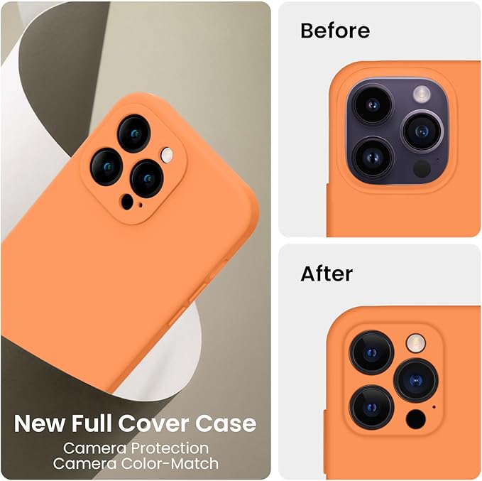 FireNova for iPhone 14 Pro Case, Silicone Upgraded [Camera Protection] Phone Case with [2 Screen Protectors], Soft Anti-Scratch Microfiber Lining Inside, 6.1 inch,Kumquat