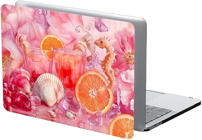 Compatible with MacBook Air 13.3 13.6 Inch Case 2022 2021 2020 2019 Plastic Hard Shell Case Cover,13.3 Pro(A1706/A1708/A1989/A2159/A2289/A2338), Pink Floral with Sea Shells
