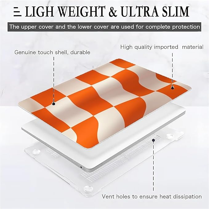 Compatible with MacBook Air 13.3 13.6 Inch Case 2022 2021 2020 2019 Plastic Hard Shell Case Cover,13.3 Air (A1932/A2179/A2337), Orange and White Checkered Flag