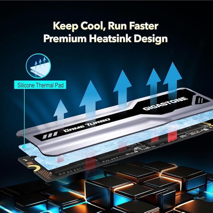 Gigastone M.2 SSD 500GB PCIe 3.0 NVMe SSD 3,000MB/s Internal Gaming Solid State Hard Drive Turbo Speed Heatsink Cooling Heat Dissipation PC Laptop Storage for Gamers Video Editing Creators