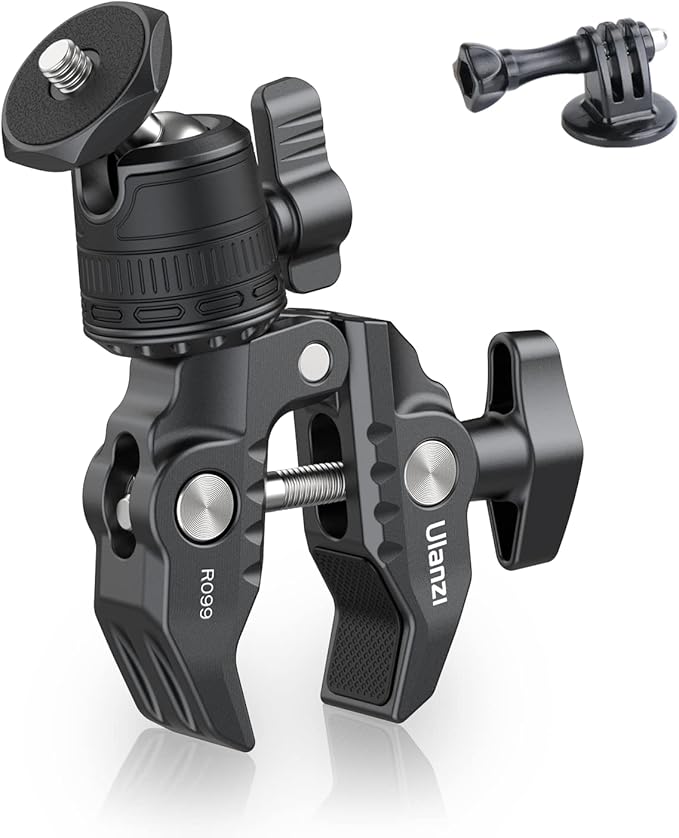 ULANZI R099 Super Clamp Camera Mount with 360° Ballhead for Bike/Bicycle/Motorcycle Handlebar Pole Tripod Tube Crossbar Gimbal Rods Mount for Insta360/GoPro/AKASO/DJI/Phone/DSLR/Light/Monitor