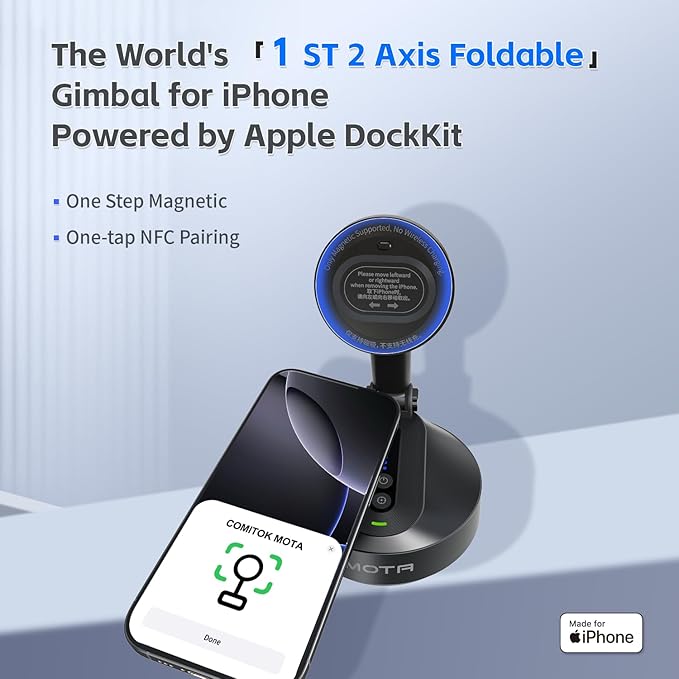 MOTA Tripod Stand Only for iPhone, Foldable Gimbal Stabilizer with Remote Control, 2 Axis Phone Stand for Video Recording with Megnetic Holder for Desk, 360 Degree Tracking Gimbal for All Apps
