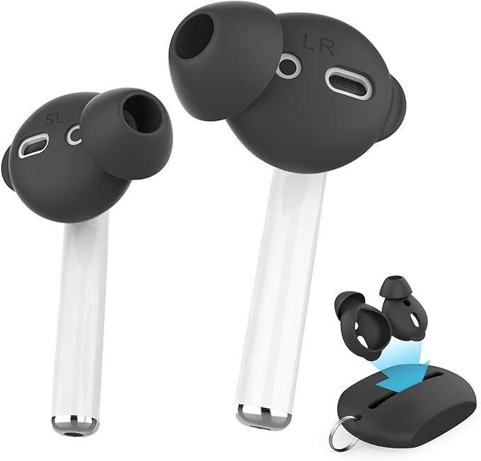 AhaStyle 4 Pairs AirPods Ear Tips Silicone Earbuds Cover Compatible with Apple AirPods (2 Pair Large & 2 Pairs Small, Black)