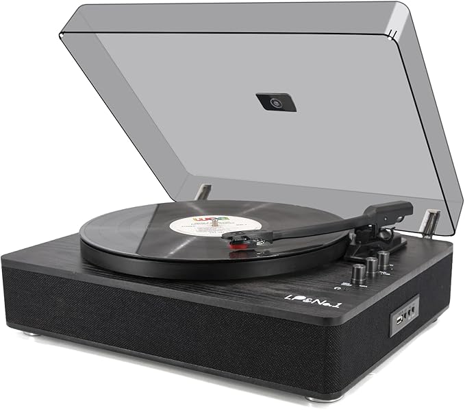 Record Player Vinyl Turntables with Built-in Speakers and USB Play&Recording Belt-Driven Vintage Phonograph Record Player 3 Speed for Entertainment and Home Decoration(Black Wood)