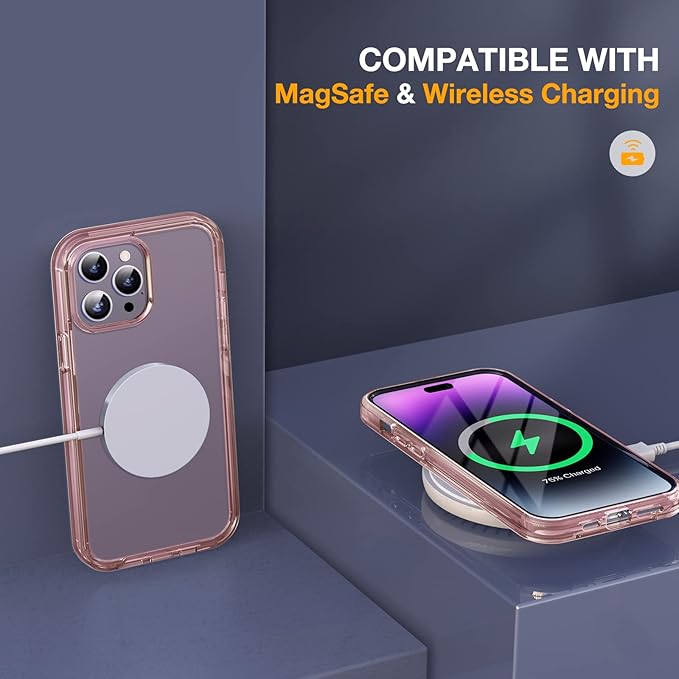 Miracase Glass Series Designed for iPhone 14 Pro Case 6.1 Inch, Upgrade Full-Body Bumper Case with Built-in 9H Tempered Glass Screen Protector, with Camera Lens Protector, Clear Pink