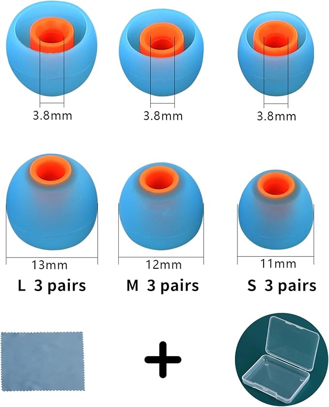 Earbud Tips Ear Bud Tips Soft Anti Slip Washable and Reusable Silicone Replacement Earbud Tips Fit Most in-Ear Earbuds(Inner Hole 3.8mm -5.1mm) 18pcs S M L