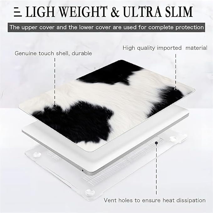 Compatible with MacBook Air 13.3 13.6 Inch Case 2022 2021 2020 2019 Plastic Hard Shell Case Cover,13.3 Pro(A1706/A1708/A1989/A2159/A2289/A2338), Cow