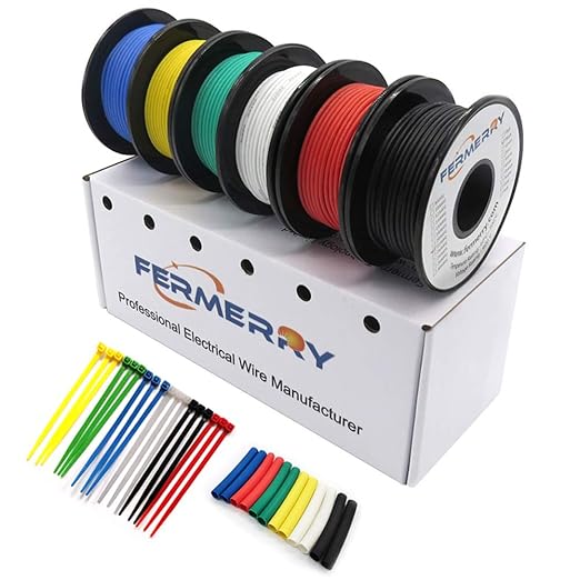 Fermerry 18 AWG Stranded Wire Spool 5ft Each 6 Colors Flexible 18 Gauge Silicone Hook up Wire Kit Electrical Tinned Copper Wire