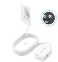 TROND 360° Rotating Flat Plug Extension Cord Surge Protector 10ft, Small Power Strip with 900 Joules, 3 Side Grounded Outlets, 13A, SPT 16/3 Gauge Wire, for Indoor Home Office Dorm Essentials, White