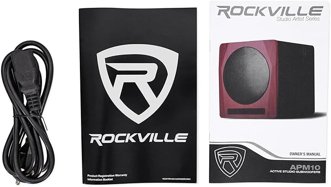 Rockville APM10B Active Studio Subwoofer in Black, 10"", 400W, MDF Wood, RCA/XLR/Optical, Front-Firing Port, Perfect for Studios and Music Production