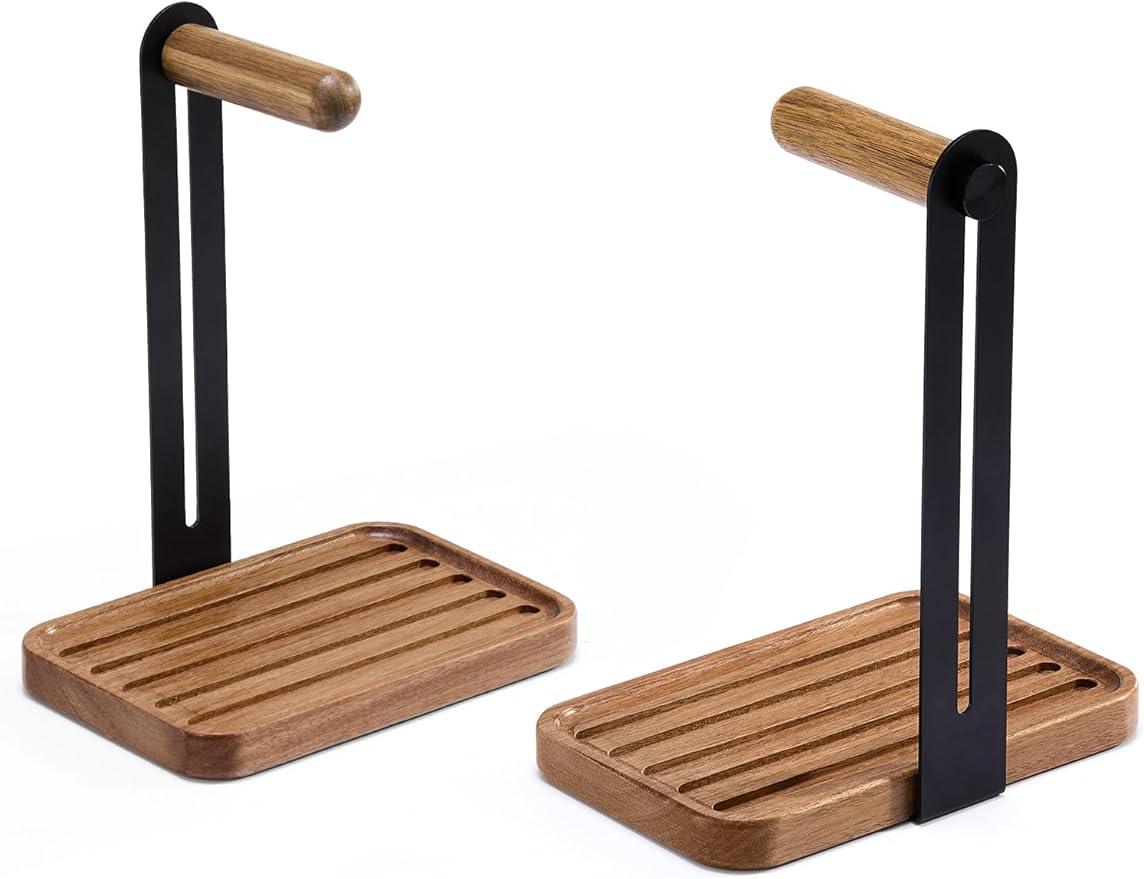 Headphone Holder For Desk,Desk Headphone Mount Rack,Headphone Stand With Storage Base,Accessories Managment,Solid Wood,Matte Black