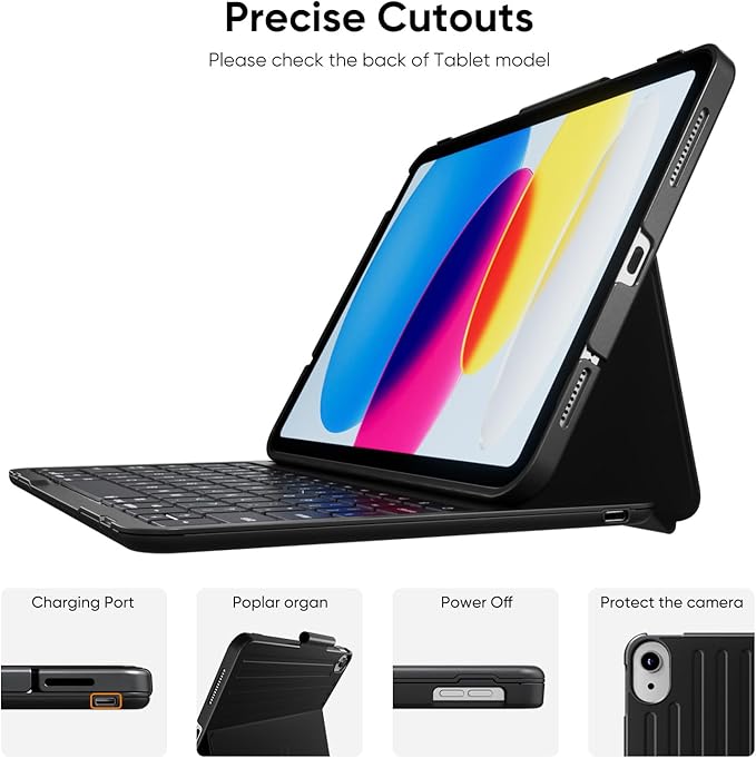 PAUL B for iPad 10th/11th Generation Case with Keyboard 10.9 Inch 2022/11 Inch 2025,Cover with Pencil Holder,Integrated for 10 Gen/11 Gen(A16),Wireless iPad Keyboard Case,Thin & Light (Red)