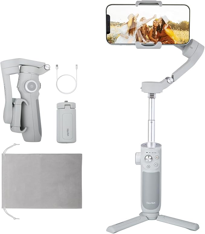 FeiyuTech VB 4 Smartphone Gimbal with 8.4''Extendable Rod,AI Tracking,Gesture Control,Foldable&Portable Gimbal Stabilizer for Vlog YouTube TikTok Live Video Record,iPhone&Android,Max 0.57lb
