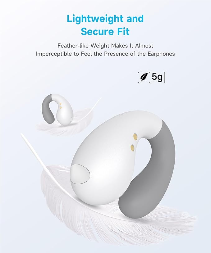 Ultra Open Ear Earbuds - Ergonomic Clip-On Earbuds, Small Bone Conduction Over-The-Ear Headphones with Waterproof Design, Perfect Running Headphones for Sports and Fitness, Velvet White