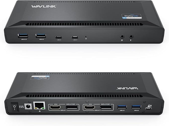 WAVLINK Universal USB C Laptop Docking Station Dual Monitors 5K/4K@60Hz with 65W Host Charging for Thunderbolt 4/3, USB-C Windows, Mac, Chrome, Ubuntu 20.04,22.04(2HDMI, 2DP, 6USB 3.0, 1Gbps Ethernet