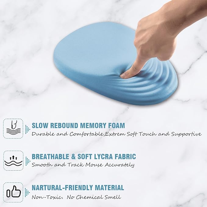 Ergonomic Mouse Pad Wrist Support, Mouse Pad with Wrist Rest, Entire Memory Foam & Non-Slip PU Base MousePads with Stepped-Wedge Design for Pain Relief, Desk, Office, Home, Sky Blue